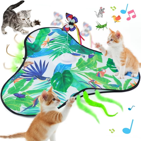 PayUSD Interactive Cat Toys for Indoor Cats, 4 in 1 Rechargeable Kitten Toy-Fluttering Butterfly, Moving Feather, Real Mouse Squeaky Bird Chirps Insect Buzzes