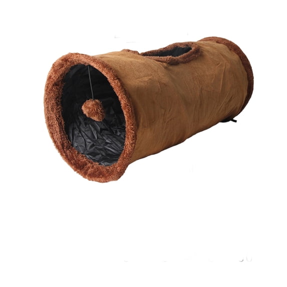 Cat ToysforIndoor Cats Interactive, Cat Tube, Faux Suede, Foldable, Cat Plush, Cat Hide, Rolling Cat Toy, Fabric Trim, Brown, 1 Pc