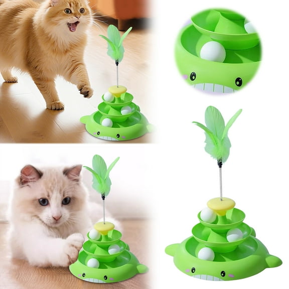 Cat Track Cat Tower 3 Detachable Pet Track Interactive Toy For Indoor Play With Teasing Feather And Puzzle Exercise