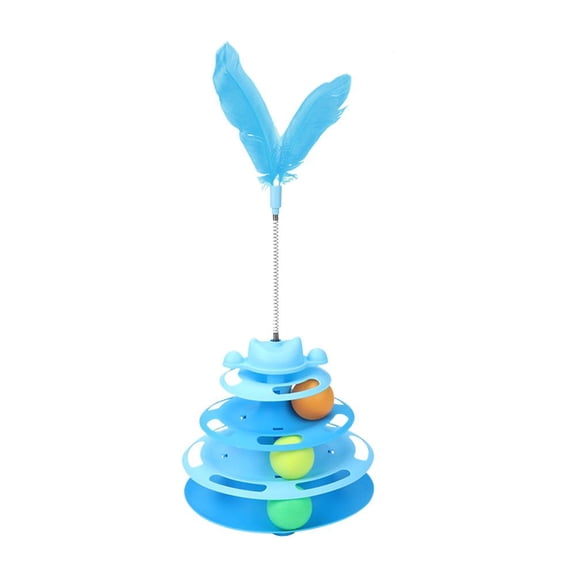 Cat Track Toy Tower - 6.7x16.9 Inch Multi-Level ABS Ball Roller with Wand for Feline Exercise & Mental Stimulation