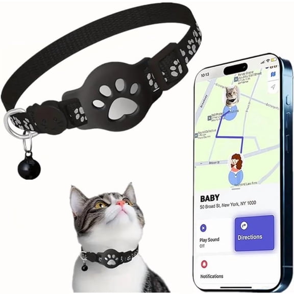Cat Tracker Collar for Small Cats - Real Time Cat GPS Tracker No Monthly Fee, Pet Tracker for Cats Works with Apple Find My (Compatible with both Apple and ), No SIM Required (Collar + white tracker)