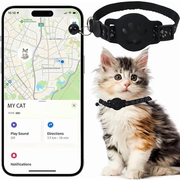 Cat Tracker Collar for Small Cats - Real Time Cat GPS Tracker No Monthly Fee, Pet Tracker for Cats Works with Apple Find My (Compatible with both Apple and ), No SIM Required (Collar + white tracker)