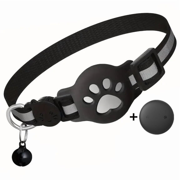 Cat Tracker Collar for Small Cats - Real Time Cat GPS Tracker No Monthly Fee, Pet Tracker for Cats Works with Apple Find My (Only iOS), No SIM Required (Collar + black tracker)