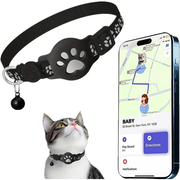 Cat Tracker Collar for Small Cats - Real Time Cat GPS Tracker No Monthly Fee, Pet Tracker for Cats Works with Apple Find My (Only iOS), No SIM Required (Collar + white tracker)