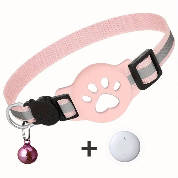 Cat Tracker Collar for Small Cats - Real Time Cat GPS Tracker No Monthly Fee, Pet Tracker for Cats Works with Apple Find My (Only iOS), No SIM Required (Collar + white tracker)