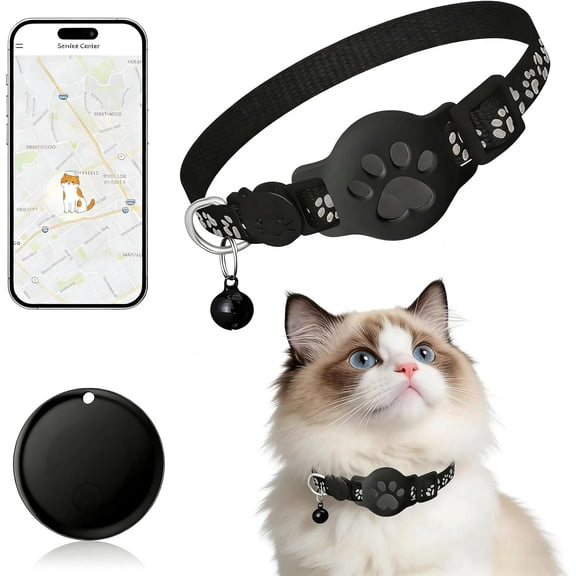 Cat Tracker Gps Collar Electronic Pet Locator Works With Google Find My Device On Android Ios No Monthly Fee For Small Large Cats (Black)
