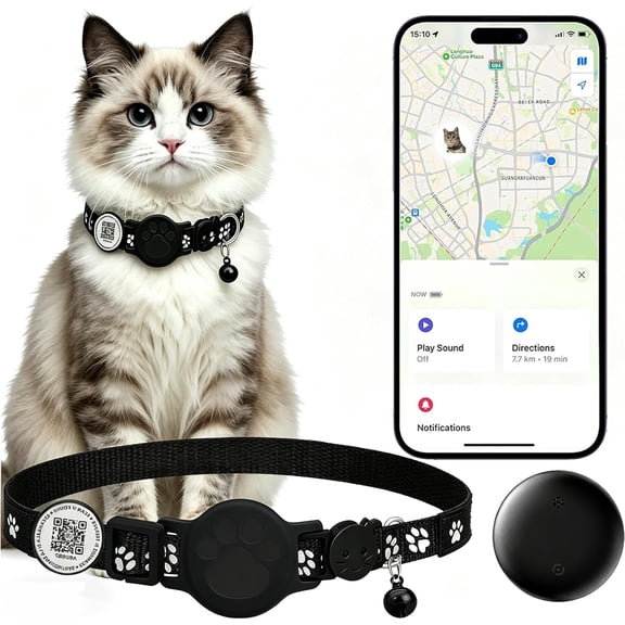 Cat Tracker with QR Code GPS Collar for Cats Electronic Pet Locator Waterproof Compatible with Apple Find My No Monthly Fee Ideal for Small to Large Cats Advanced Tracking Solution Smart Collar