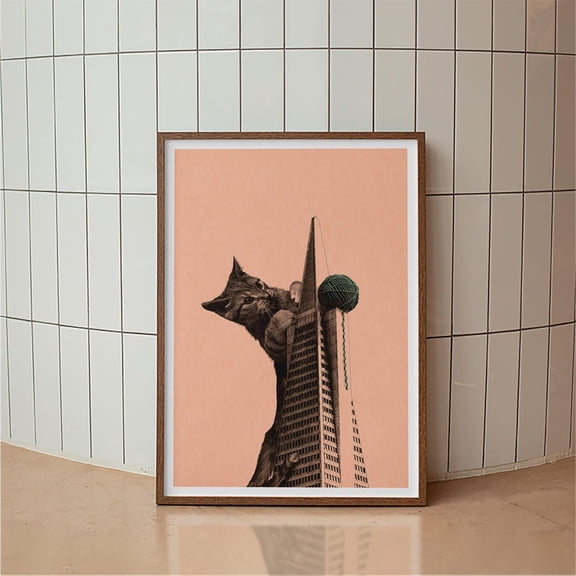 Cat Transamerica Pyramid Surreal San Francisco Retro City Collage Whimsical Lover Decor, Unframed Poster