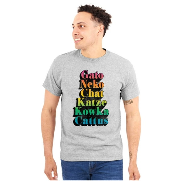 Cat Translation Around the World Plus Size Crewneck Graphic Tee Shirt Brisco Brands 2X