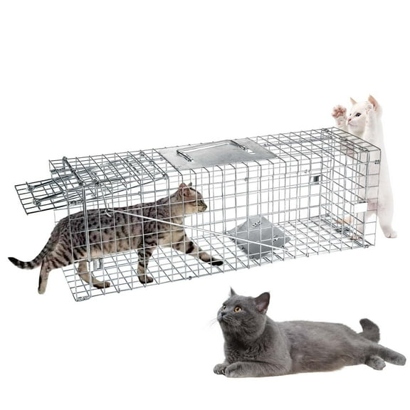 Cat Trap for Stray Cats 32"x13"x11" Animal Trap Live Traps for Cats Raccoons Opossums Skunks Moles Small Dogs Beavers Etc, Pedal Triggered Trap