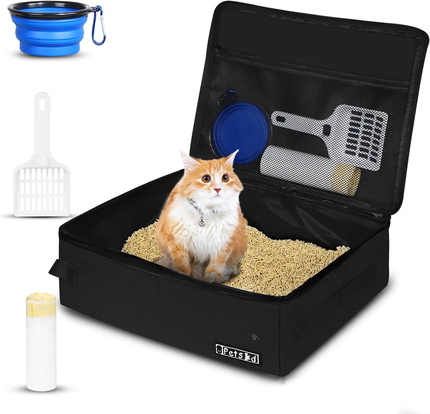 Cat Travel Litter Box with Lid 15.7x11.8x5 Portable Mobile Litter Box for Medium Large Cats Leak Proof Kitty Litter Box for Car Travel Hotel Stays with A Scoop A Bowl and Poop Bags Grey Walmart