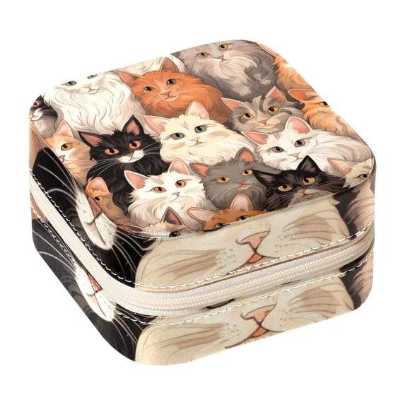 Cat Travel Portable Square Display Case Decorative Box Jewelry Stand Earring Holder for Girls and Women: Stores Rings, Earrings, Necklaces, Bracelets, and More