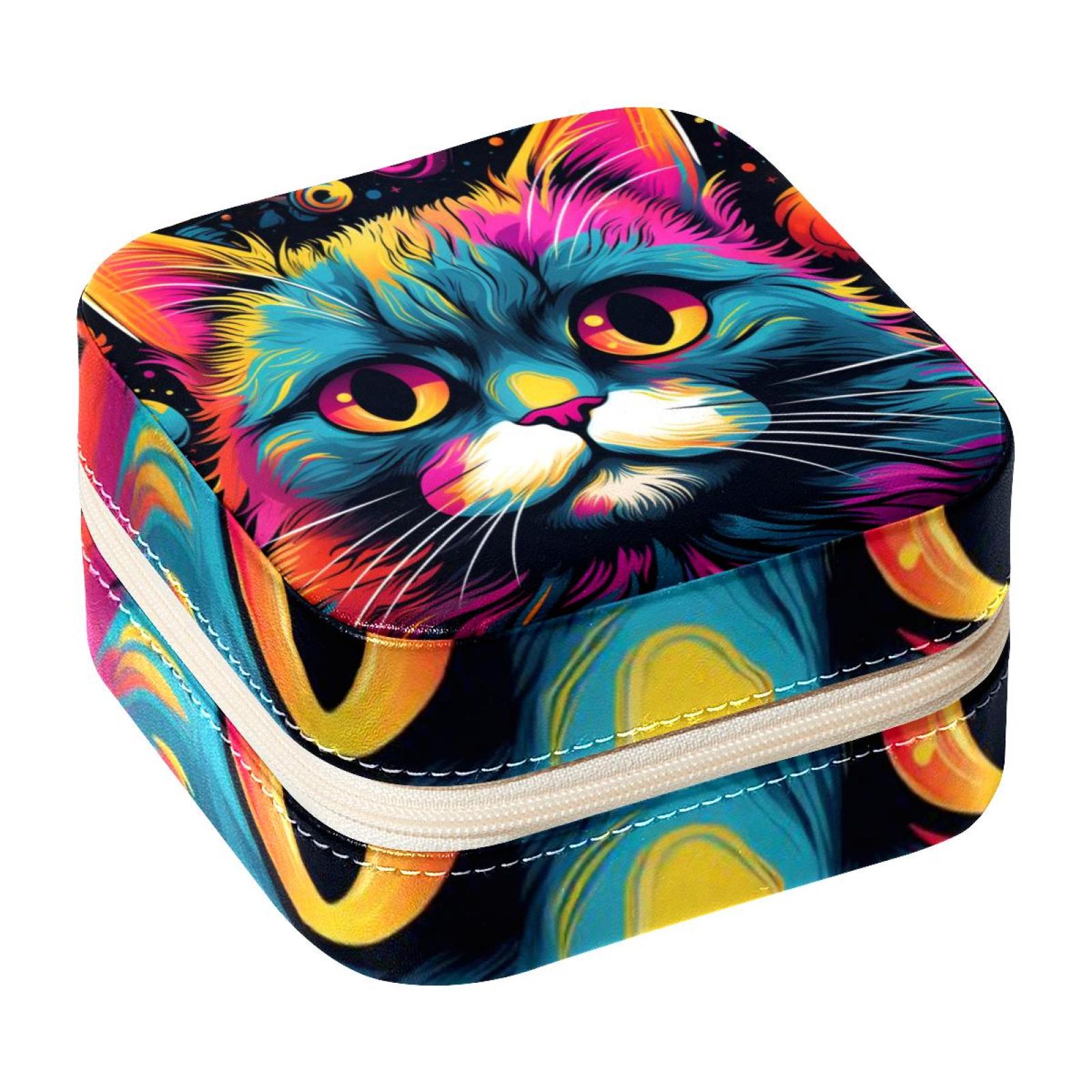 Cat Travel Portable Square Jewelry Box Bracelet Holder and Jewelry Stand Ideal for Rings