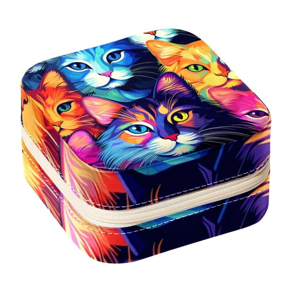 Cat Travel Portable Square Jewelry Box Earring Necklace Bracelet Holder Organizer Display Case Stand Decorative Box Storage Box