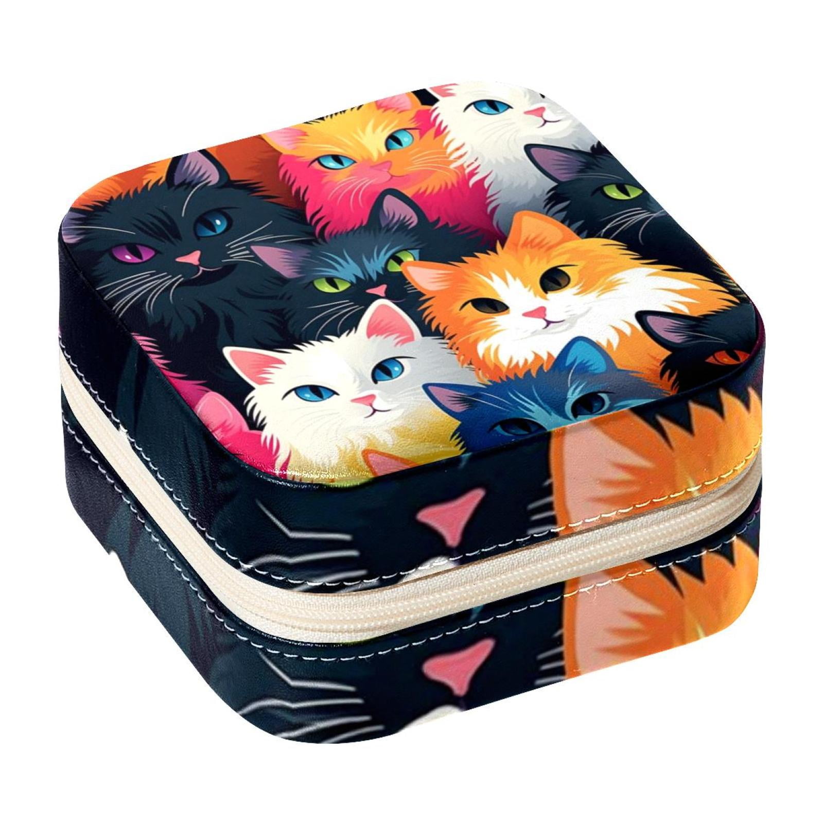 Cat Travel Portable Square Necklace Holder with Ring, Earring, and