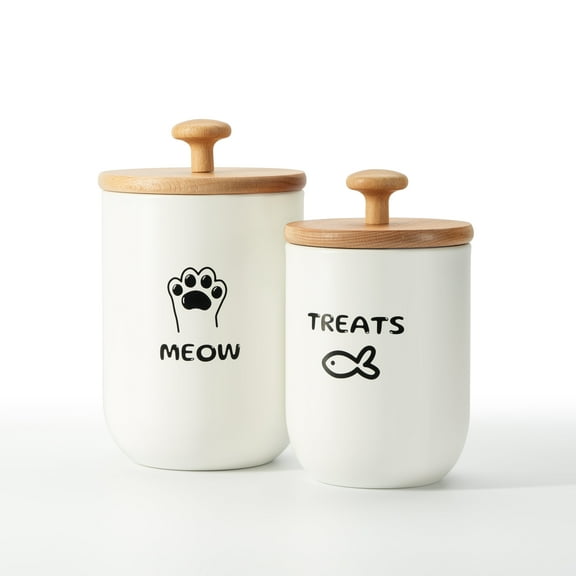 Cat Treat Container with Airtight Lid, Cat Food Oganizer Dry Food, Cat Food Storage Containers, Pet Treats Canister, Cat Treat Jar Set of 2-8.3x4.9 & 7.1x4.3