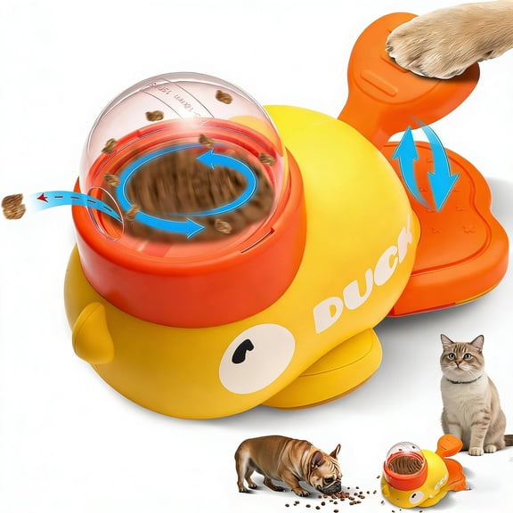 Cat Treat Dispenser, 2-in-1 Duck Slow Feeder & Treat Puzzle Toy, Reduces Bloating & Gulping for Cats & Small Dogs