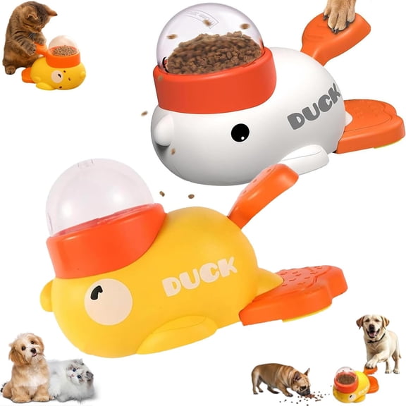 Cat Treat Dispenser – Interactive Puzzle Feeder Duck Shape Treat Toy, Slow Feeder for Small Medium Pets
