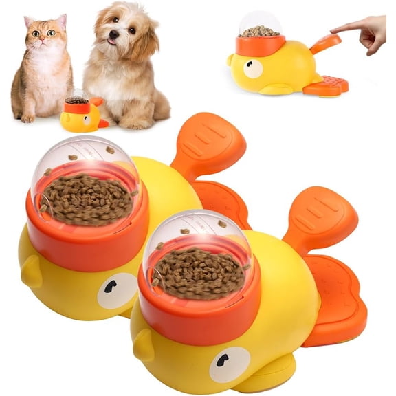 Cat Treat Dispenser Toy, 2-in-1 Interactive Puzzle Feeder with Button, Adjustable Food Outlet Slow Feeding Bowl for Cats and Dogs