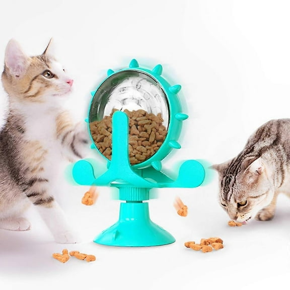Cat Treat Dispenser Toy, Interactive Cat Feeder, Slow Feeder Cat Toy, 360 Degree Rotation Windmill Turntable Feeding Device, Great for Food or Treats