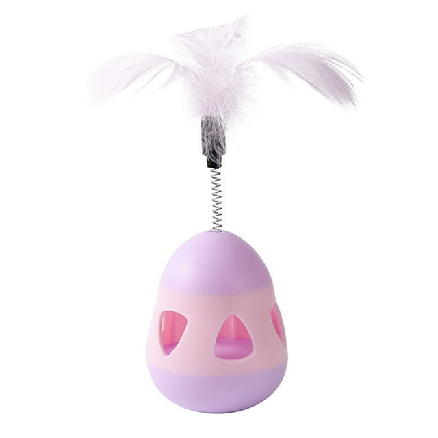 Cat Treat Dispenser Toy with Feather Interactive Prevent Tipping Cat