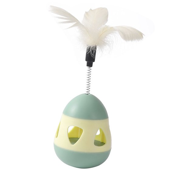 Cat Treat Dispenser Toy with Spring Interactive Prevent Tipping Cat Slow Feeder Puzzle Ball Yellow Green