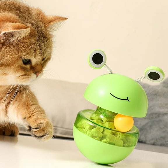 Cat Treat Puzzle, 2 in 1 Pet Slow Feeder Puzzle Ball, Frog Tumbler Cat Treat Toy, and Automatic Slow Feeder Ball for Cat and Kitten Training with Feather & Balls