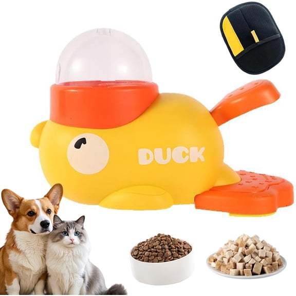 Cat Treat Slot Machine, Duck Frenchie Toy, Mental Stimulation Duck Dog Treat Dispenser with Button for Small & Medium Pets, Interactive Slow Feeder Toy for Dogs & Cats