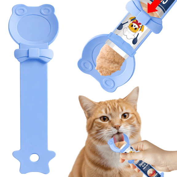 Cat Treat Spoon – Lickable Cat Treat Spoon Squeeze for Wet Food & Tube Treats, Multi-Function Cat Treat Feeder for Cats, Kittens & Small Pets (Blue)