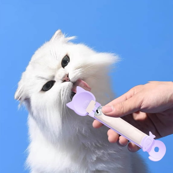 Cat Treat Squeeze Spoon 2 Pack, Lickable Dispenser for Wet Food & Puree, Multi-Function Feeding Tool with Ergonomic Design, Easy to Clean (Purple)