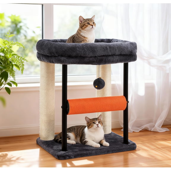 Cat Tree 18.9 Inches Smoky Gray Indoor Kitten Tower with Bed