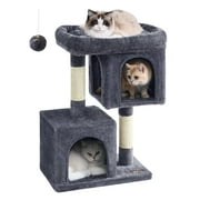 Cat Tree 29.1 Inch Cat Tower with Large Perch, 2 Cat Caves, Scratching Post for Kittens up to 11 lb, Smoky Gray