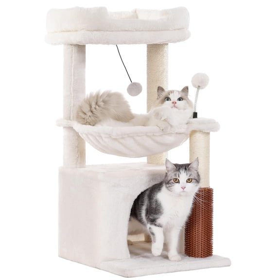 Cat Tree 32 Inches Beige-Medium, Indoor Cat Tower with Hammock and Condo
