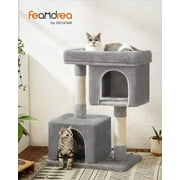Cat Tree 33.1-Inch Cat Tower for Large Cats up to 16 lb, Large Perch, 2 Cat Caves, Scratching Post, Light Gray