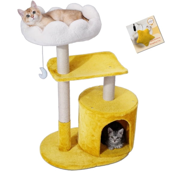 Cat Tree 33" Multi-level Cloud Tower With Cozy Padded Bed & Large Condo For All Sized Cats Featuring Posts Viewing Perch Toys Stable Small