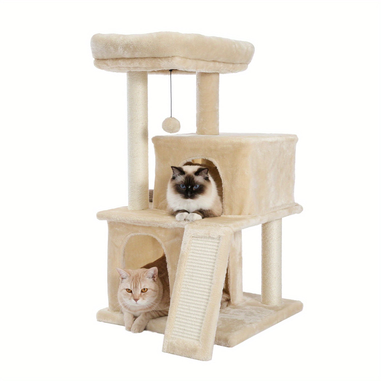 Cat Tree 35 Inches Wooden Cat Tower with Double Condos, Spacious Perch