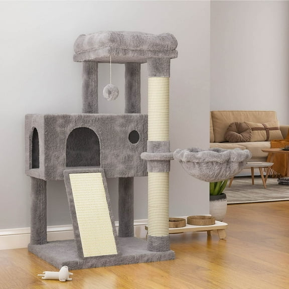 Cat Tree 36 Inches Cat Tower with Hammock, Sisal Scratching Post for Indoor Kittens, Small Room, Grey
