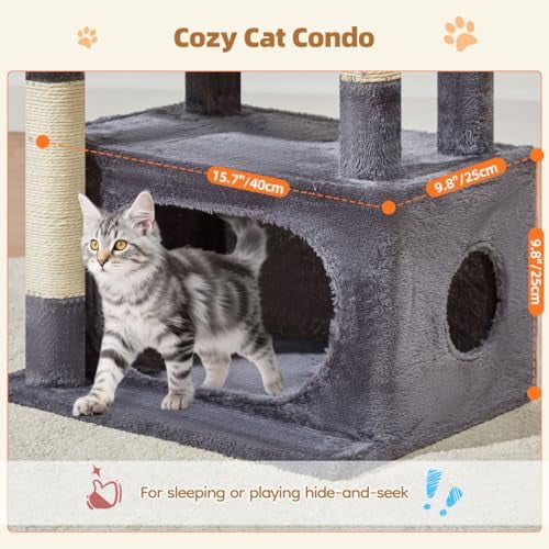 Cat Tree,38.5-Inch Cat Tower for Indoor Cats,Suitable for Kittens with Luxurious cat condo with Adjustable Baskets and Luxurious Perch MS029SG Smoky Gray