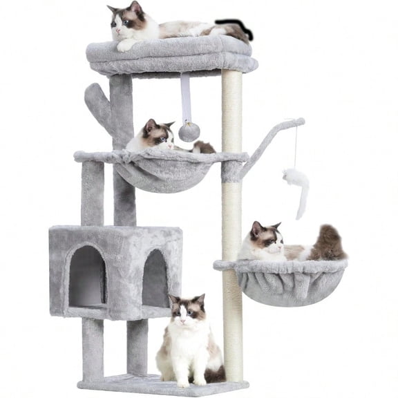 Cat Tree 39.4 Inches Tower Condo With Scratching Post Cat Tower For Indoor Cats Fully Wrapped Sisal Pole Soft Platform 2 Baskets And Dangling Toy Light Gray HCT006SW
