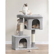 Cat Tree 39.8-Inch Cat Tower for Extra Large Cats up to 44 lb, Cat Condo with Large Perch, 2 Cat Caves, Scratching Post, Light Gray