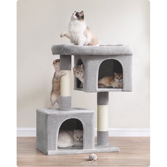 Cat Tree 39.8-Inch Cat Tower for Extra Large Cats up to 44 lb, Cat Condo with Large Perch, 2 Cat Caves, Scratching Post, Light Gray
