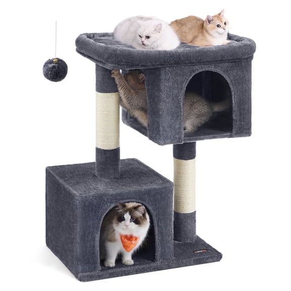 Cat Tree 39.8-Inch Cat Tower for Extra Large Cats up to 44 lb, Cat Condo with Large Perch, 2 Cat Caves, Scratching Post, Smoky Gray