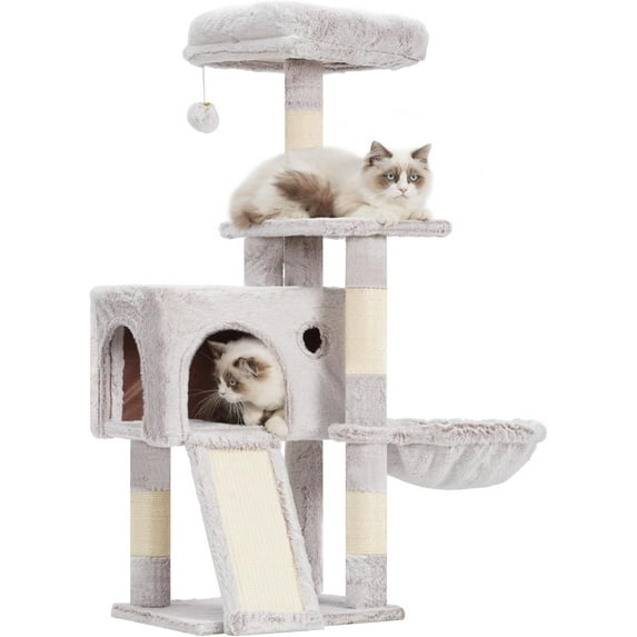 Cat Tree, 41.3" Cat Tower for Indoor Kittens with Scratching Board and Posts, Multi-Level Cozy Cat Condo with 2 Perches, Hammock, Balls, Mushroom