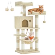 Cat Tree 44.1-Inch Cat Tower for Indoor Cats, Multi-Level Cat Condo with 11 Scratching Posts, 2 Perches, Cave, Hammock, Beige