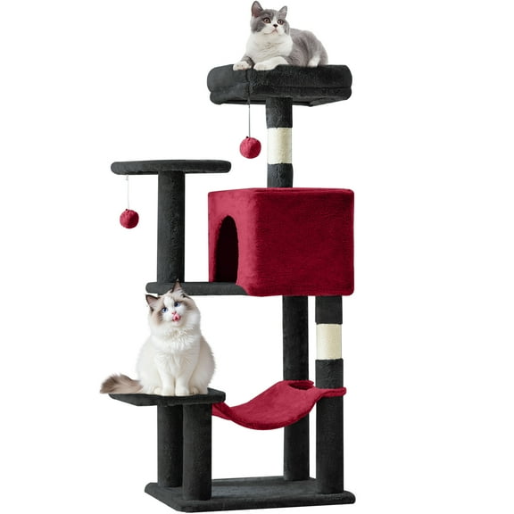 Cat Tree, 44-Inch Cat Tower with Sisal Scratching Post, Multi-Level Plush Pet' Toy Tree with Climbing Ladder, Pink