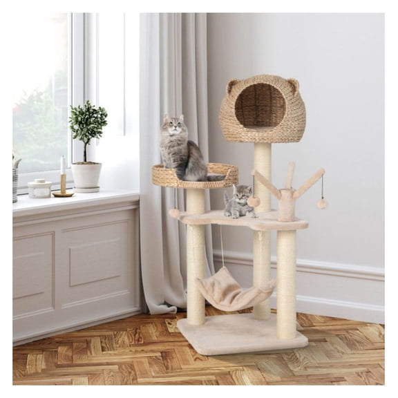 Cat Tree 5 Tier with Condo, Hammock & Balls - Kitten Climbing Tower Scratching Post