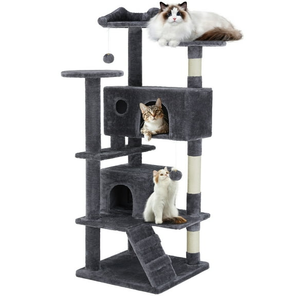 Cat Tree, 54-Inch Multi-Level Cat Tower with Scratching Post, Plush Cat Condo, Dark Gray