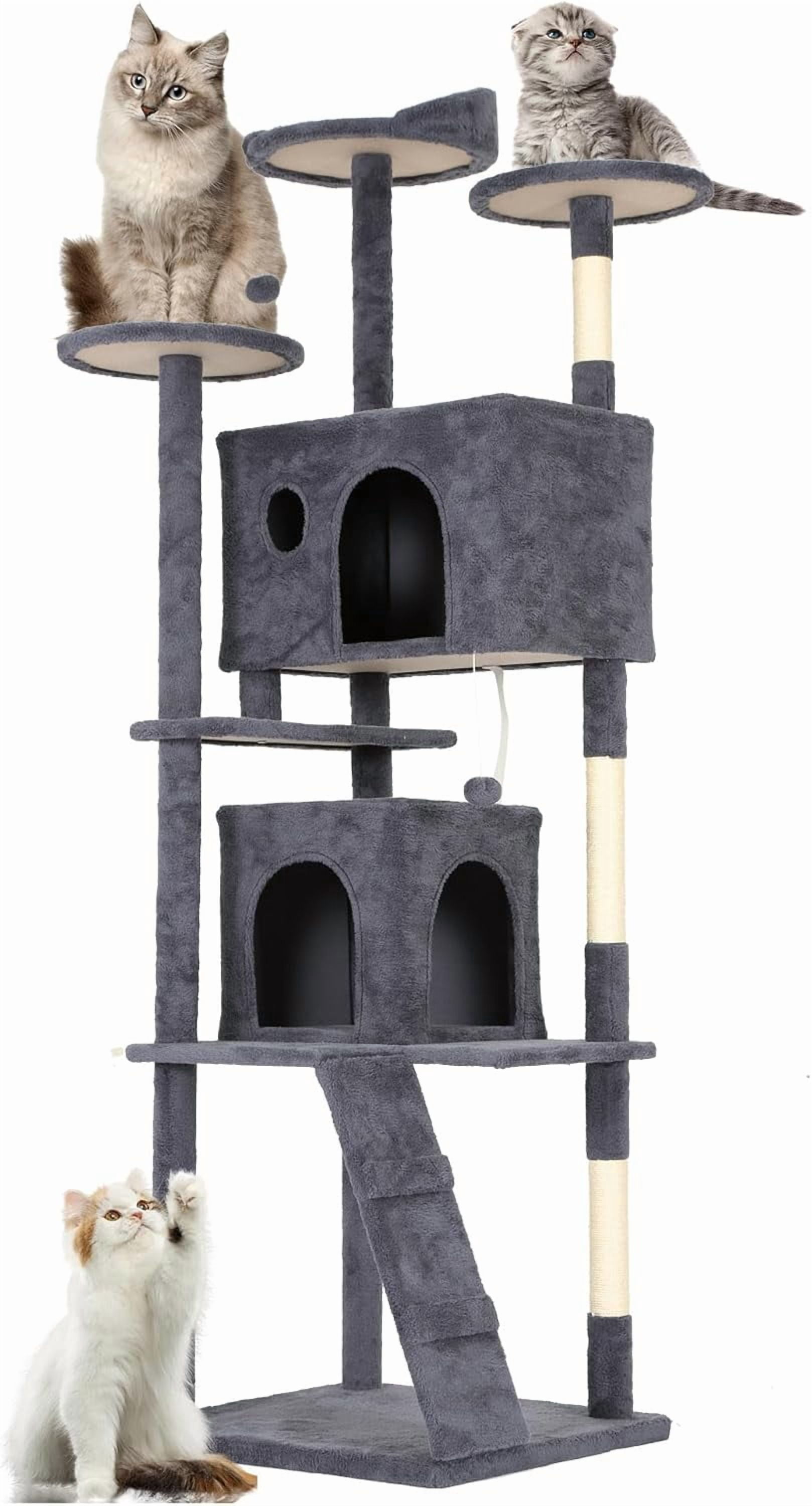Cat Patio Multi Level Cat Tree 54in Cat Tower Multi-Level Durable Cat Scratching Post & Cozy ...