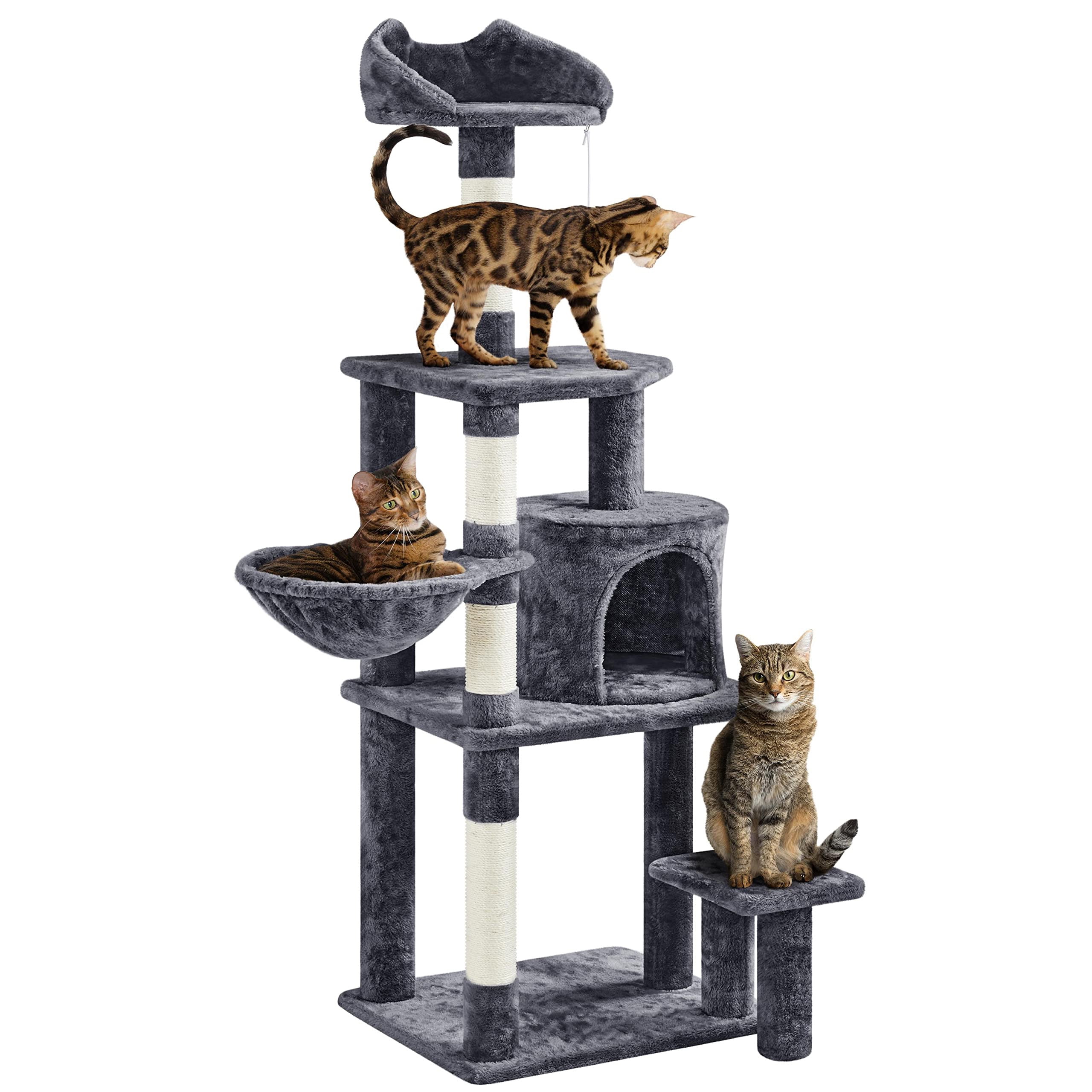 Cat Tree 57in Multi Level Cat Tower with Plush Condo, Scratching Post, Basket, Padded Perch, Extended Platform for Climbing Jumping Play