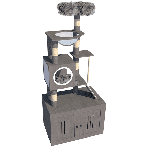 Cat Tree,66.9 Inch Cat Tower with Litter Box Enclosure,Washable ...